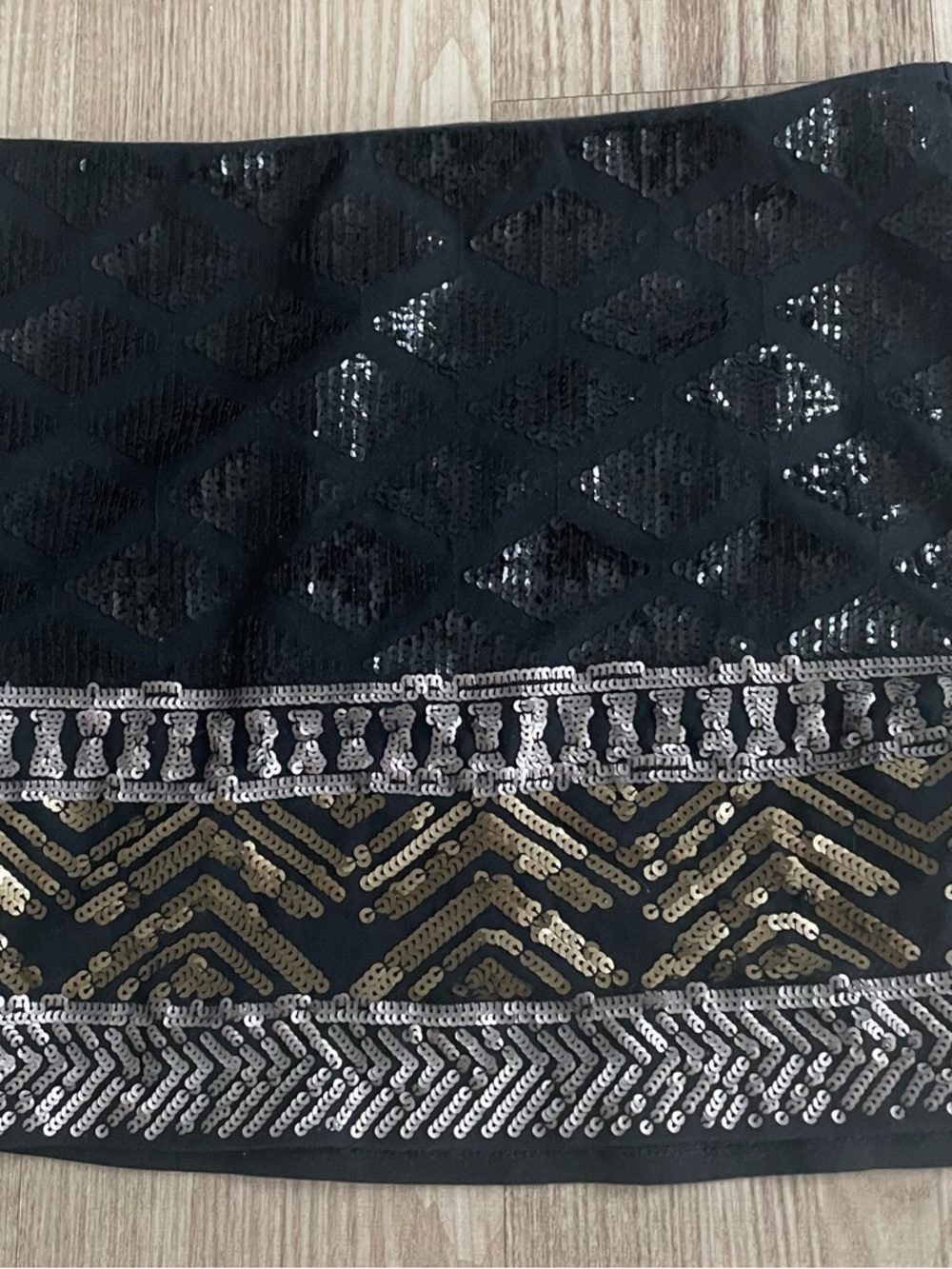Express Black Gold Silver Sequin Mini Skirt XS